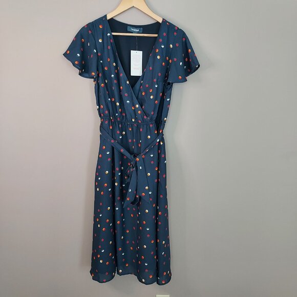 Modcloth Fits of Bliss Polka-dot Short Flutter Sleeves Midi Dress Size Large - Picture 10 of 10